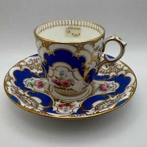 Elegant Vintage Victoria. Blue and Gold Teacup and Saucer Set